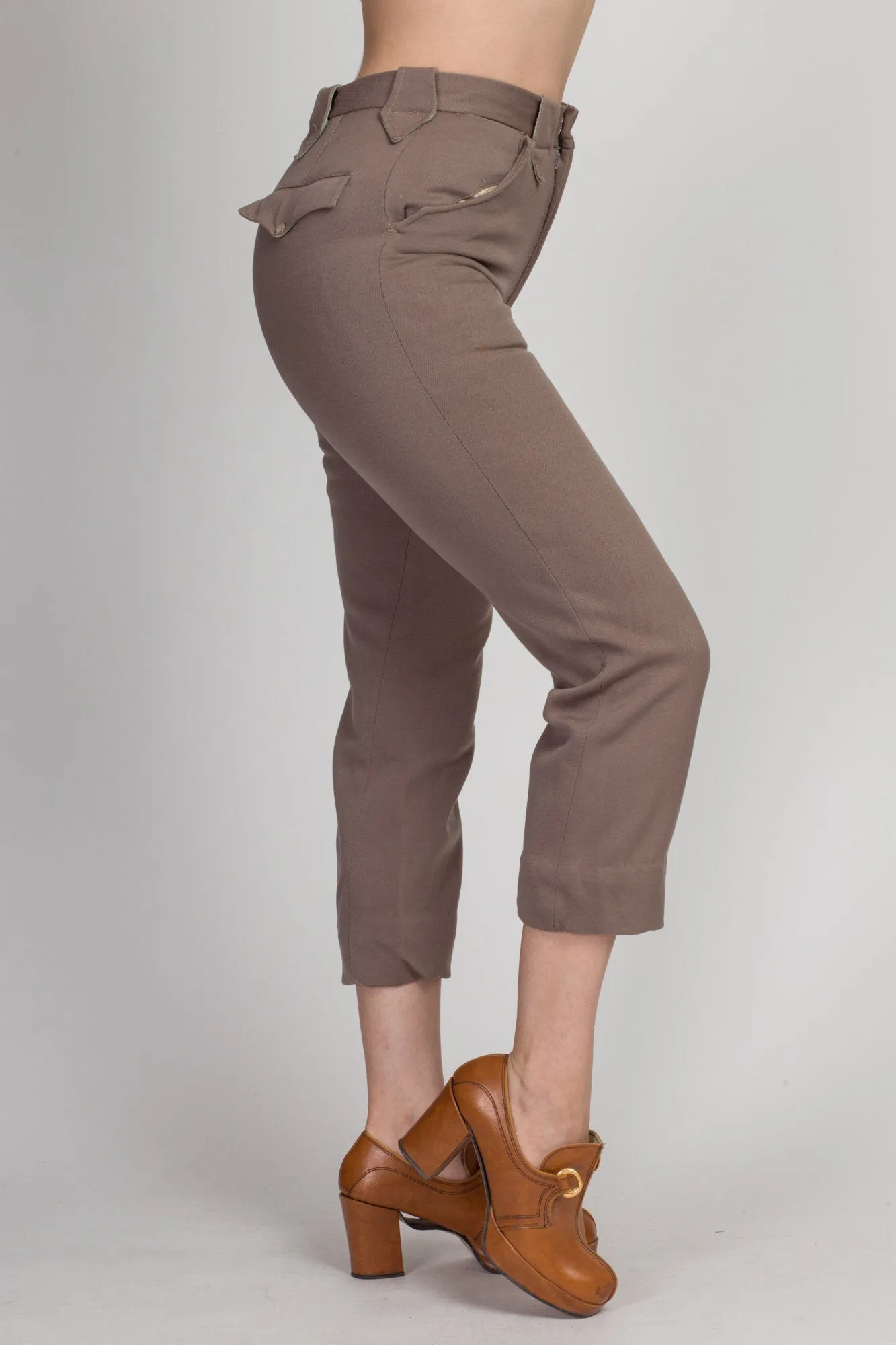 1950s Taupe High Waist Western Pants - Extra Small