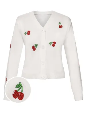 1960s Cherry Embroidered Knitted Cardigan