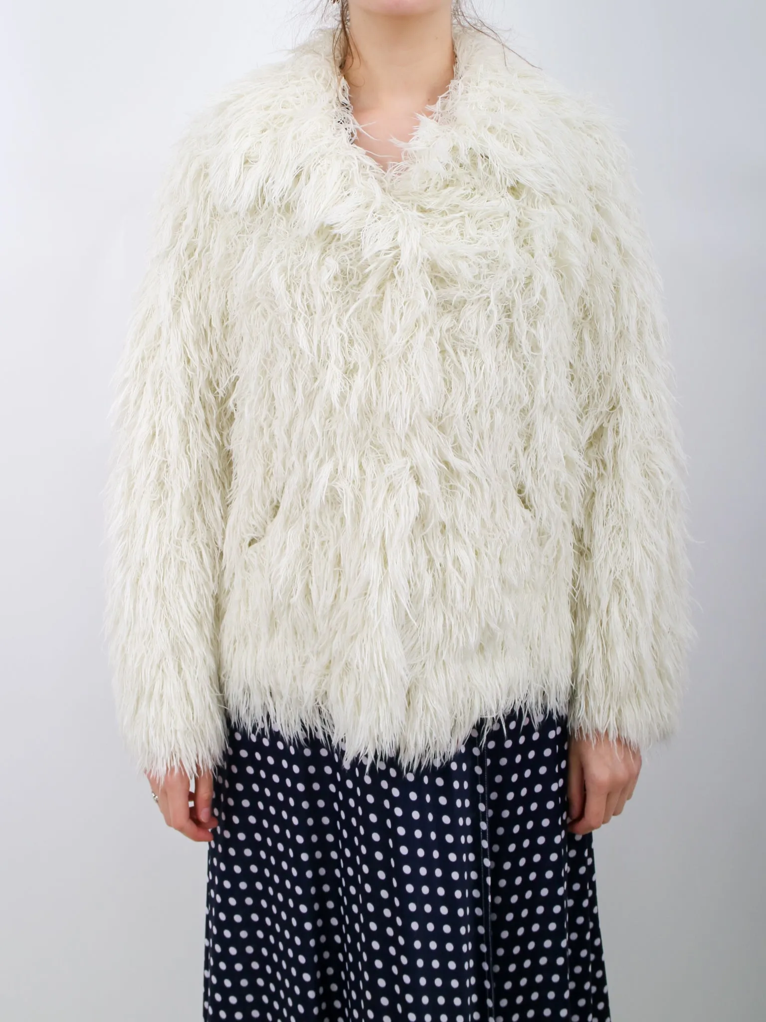 1970s Vegan Shaggy Faux Mongolian Wool Fuzzy Jacket