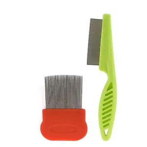 2Pcs red green Ultra-Fine Flea Dog Cat Comb Compact Metal Teeth Healthy Fur Hair Coat Clean comb AZ14301