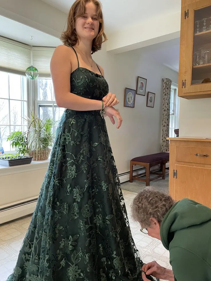 A Line Evening Dress Emerald green prom dress   fg7004