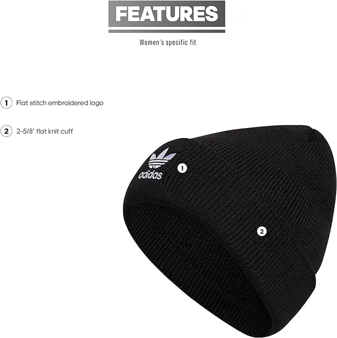 adidas Originals Women's Trefoil Beanie. Black/White 2. One Size