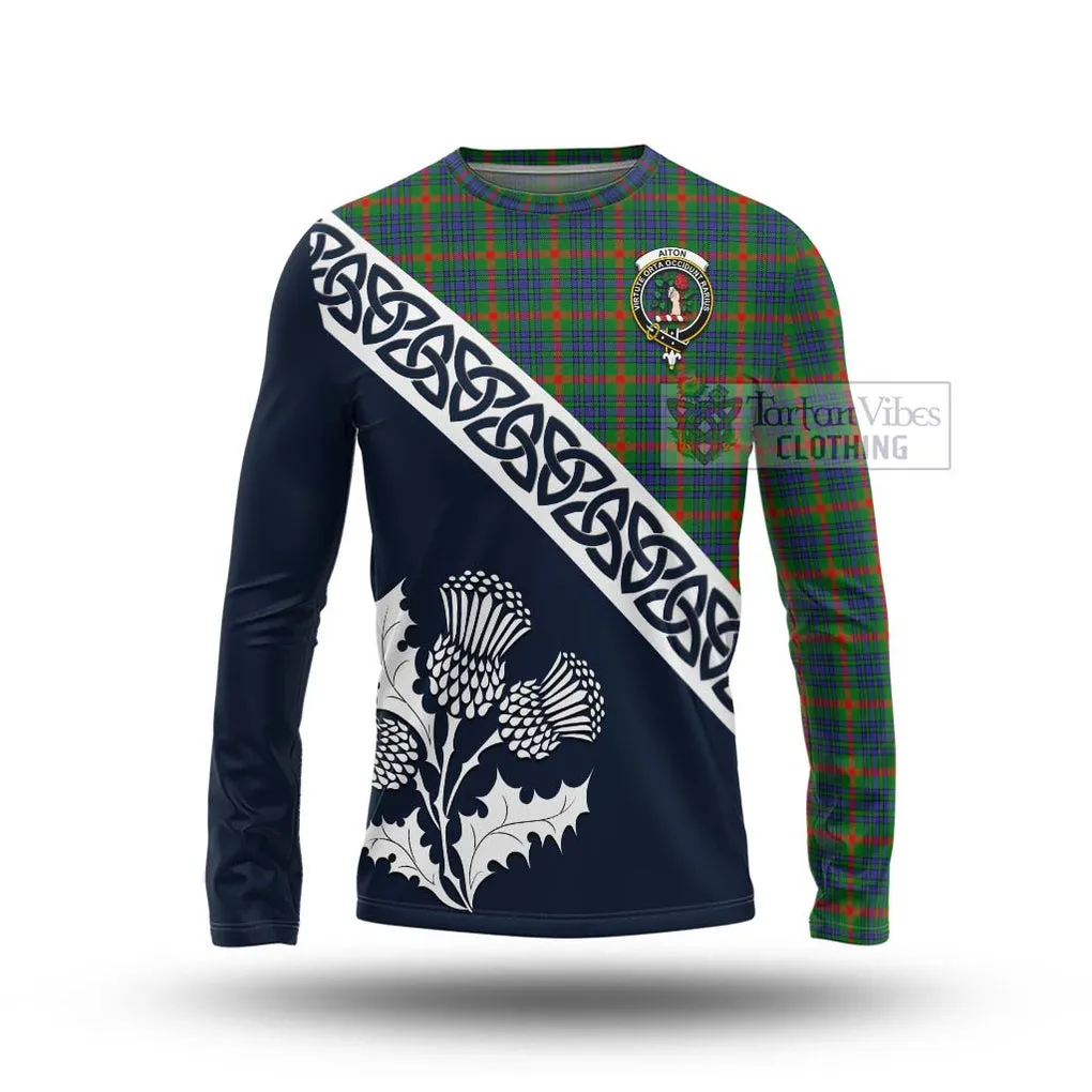 Aiton Tartan Long Sleeve T-Shirt Featuring Thistle and Scotland Map