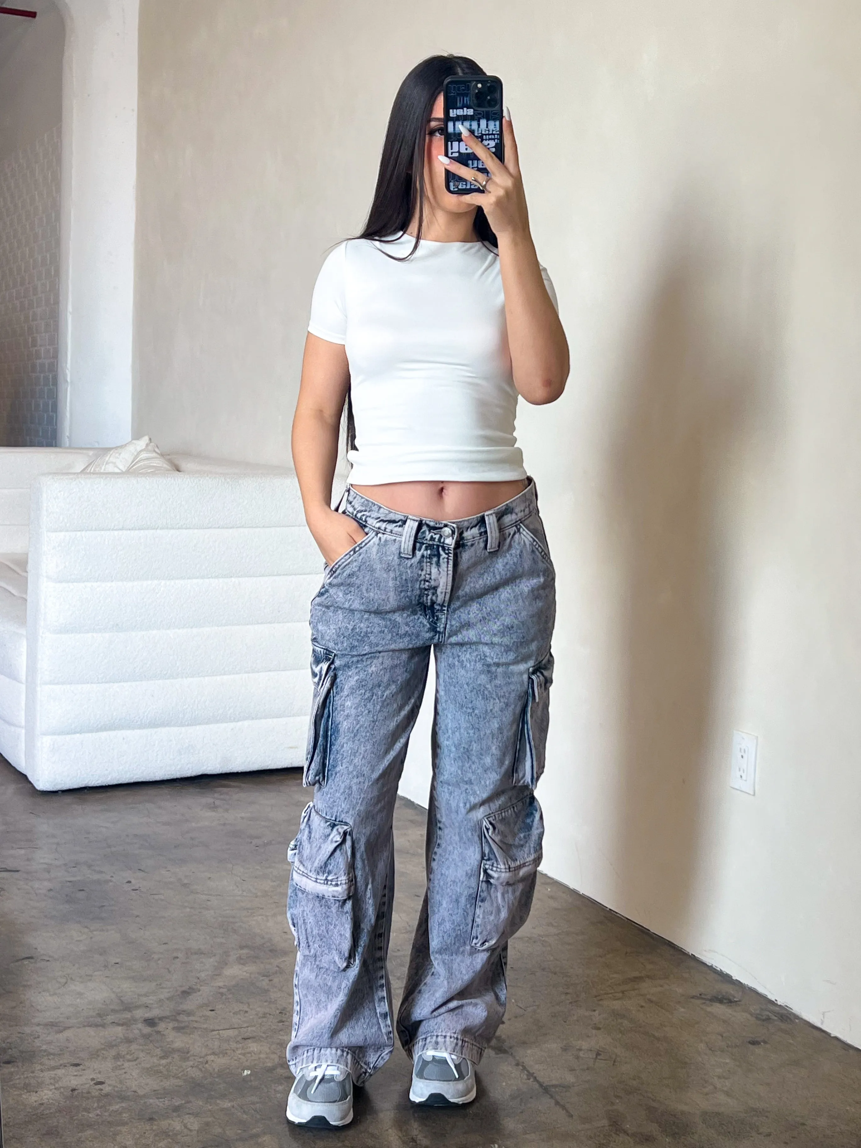 Alexia Denim Cargo Pants (Pink Wash)