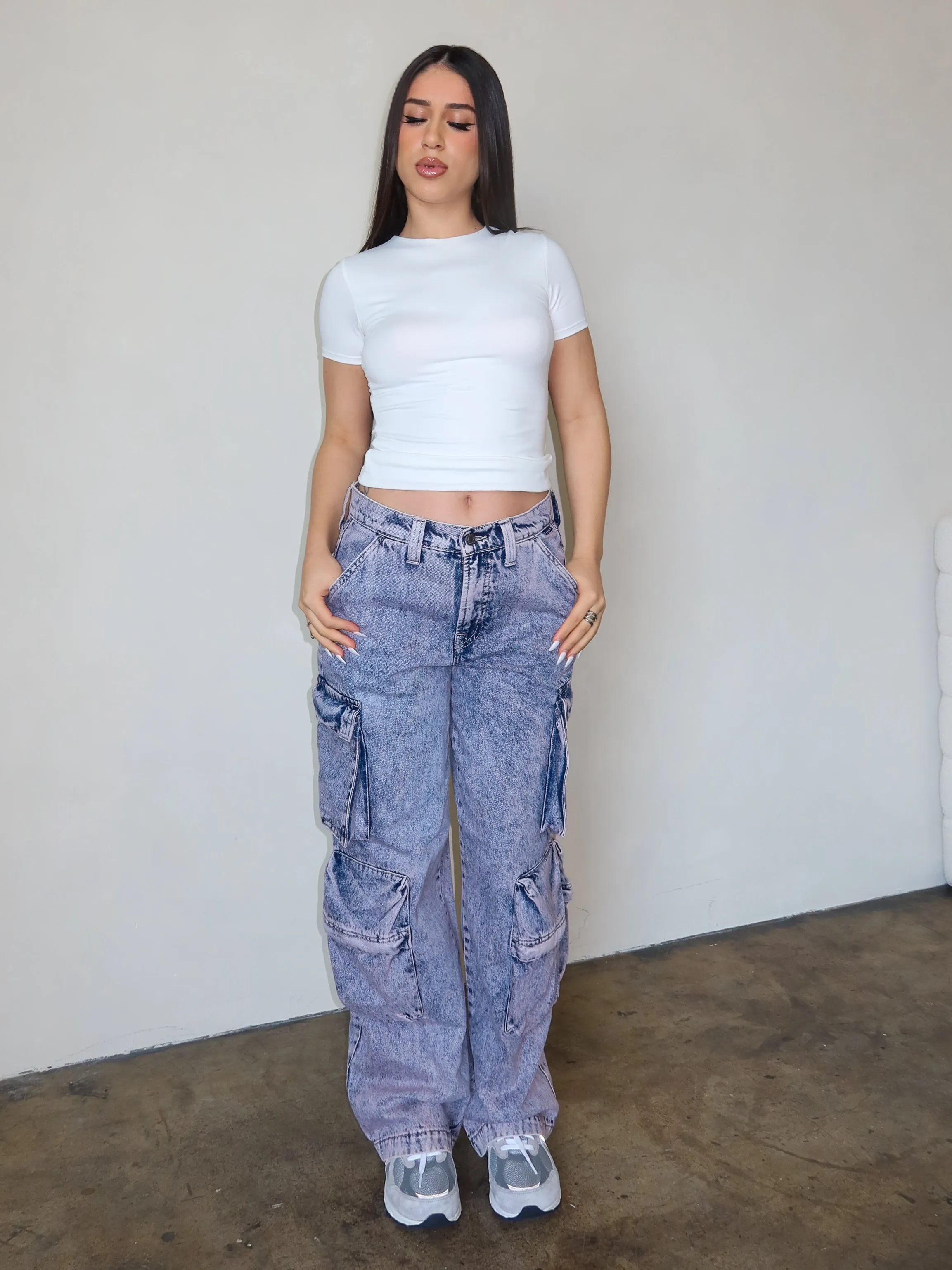 Alexia Denim Cargo Pants (Pink Wash)