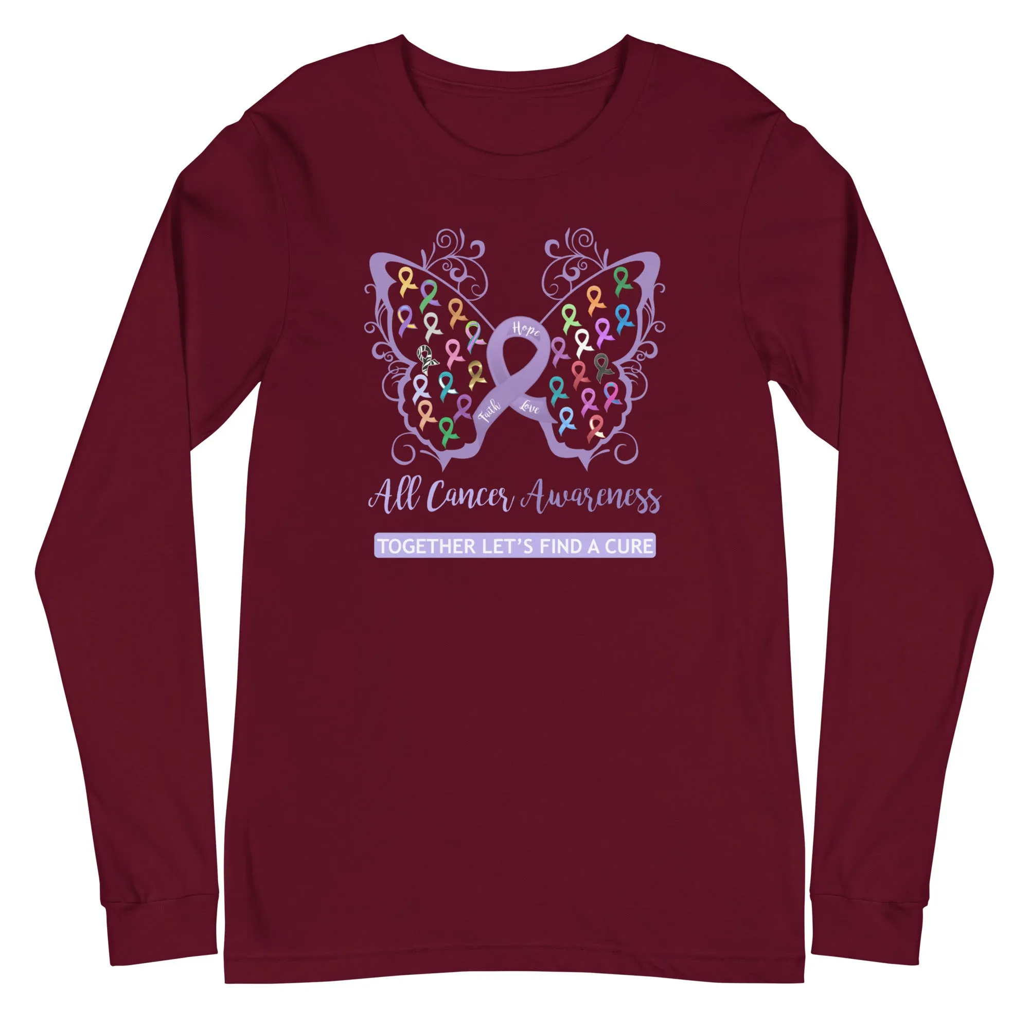 All Cancer Awareness Filigree Butterfly Long Sleeve Tee - Several Colors Available