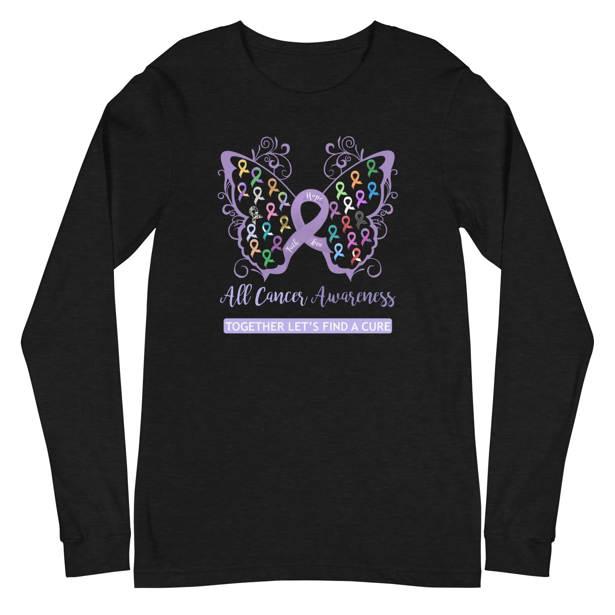 All Cancer Awareness Filigree Butterfly Long Sleeve Tee - Several Colors Available