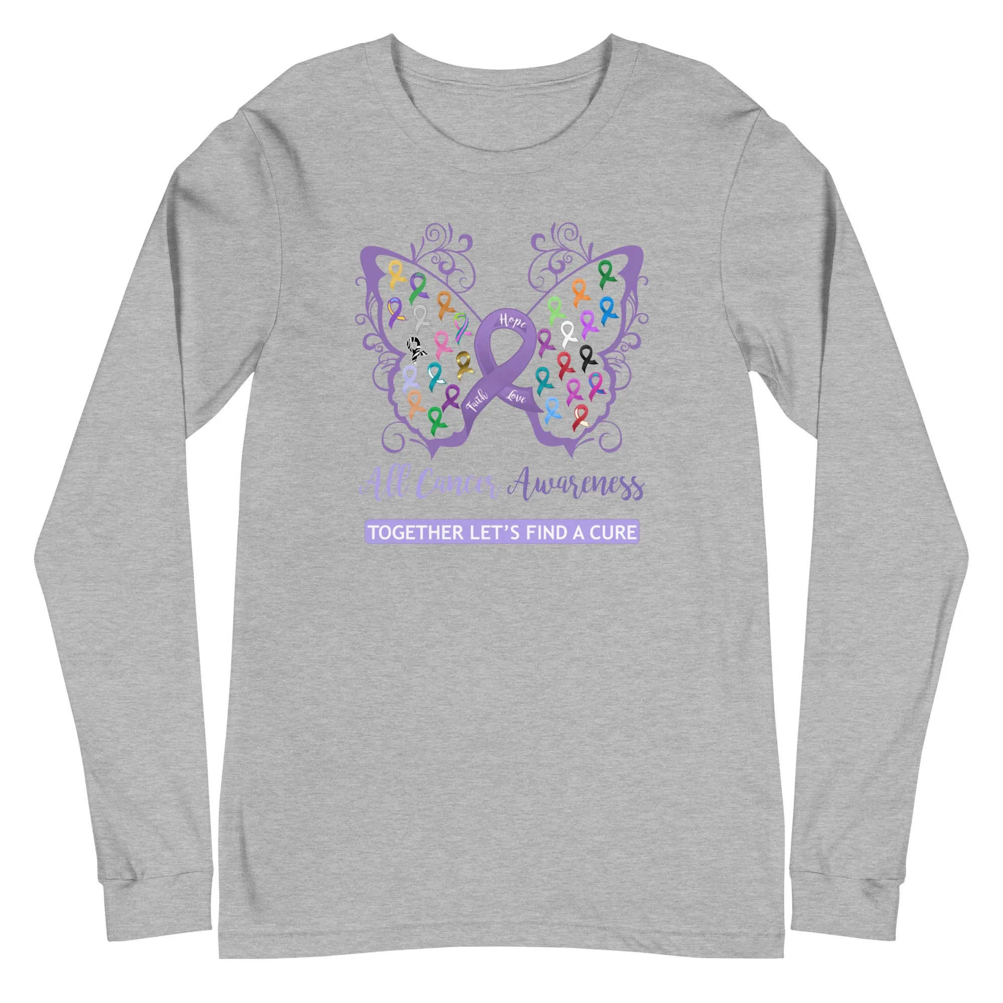 All Cancer Awareness Filigree Butterfly Long Sleeve Tee - Several Colors Available