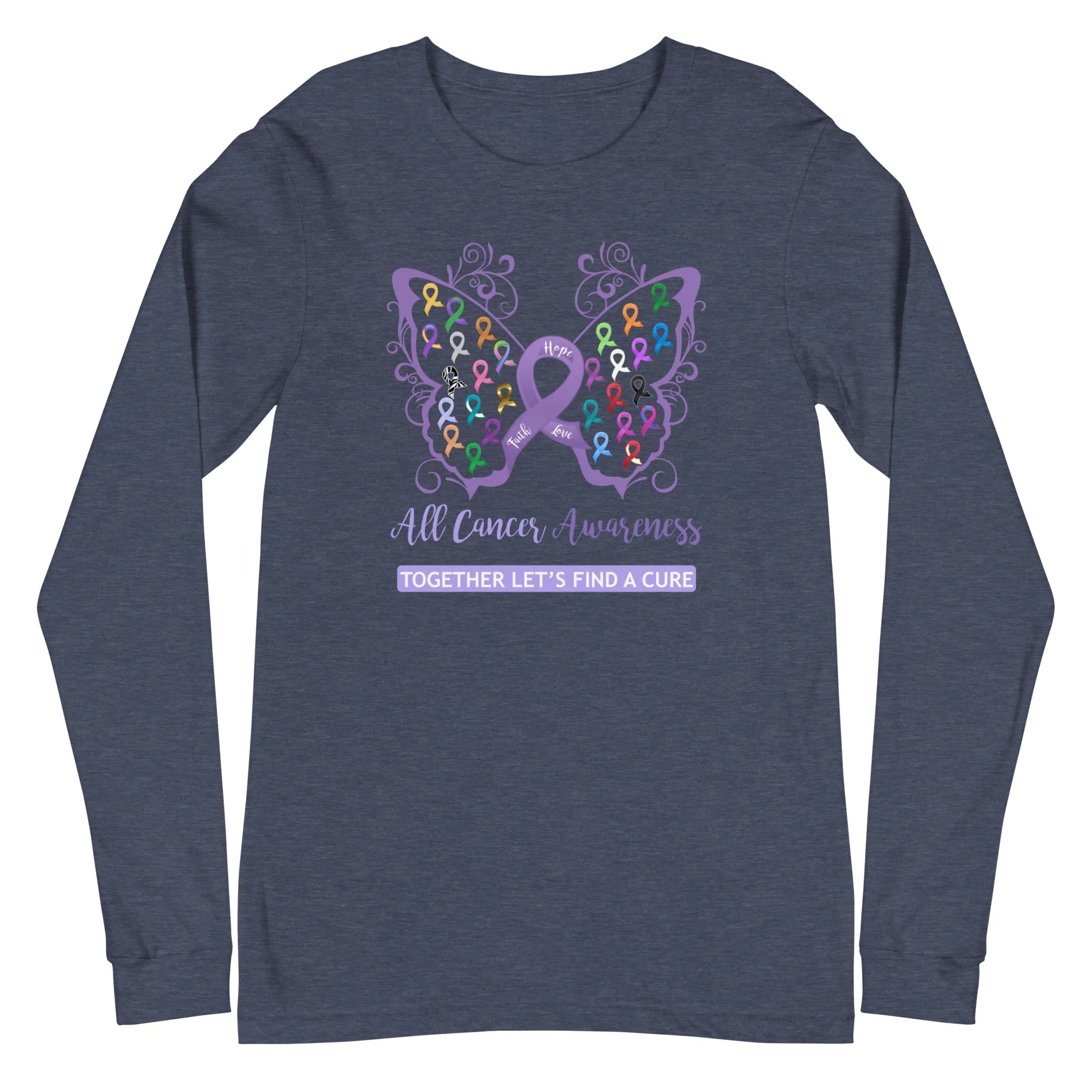 All Cancer Awareness Filigree Butterfly Long Sleeve Tee - Several Colors Available