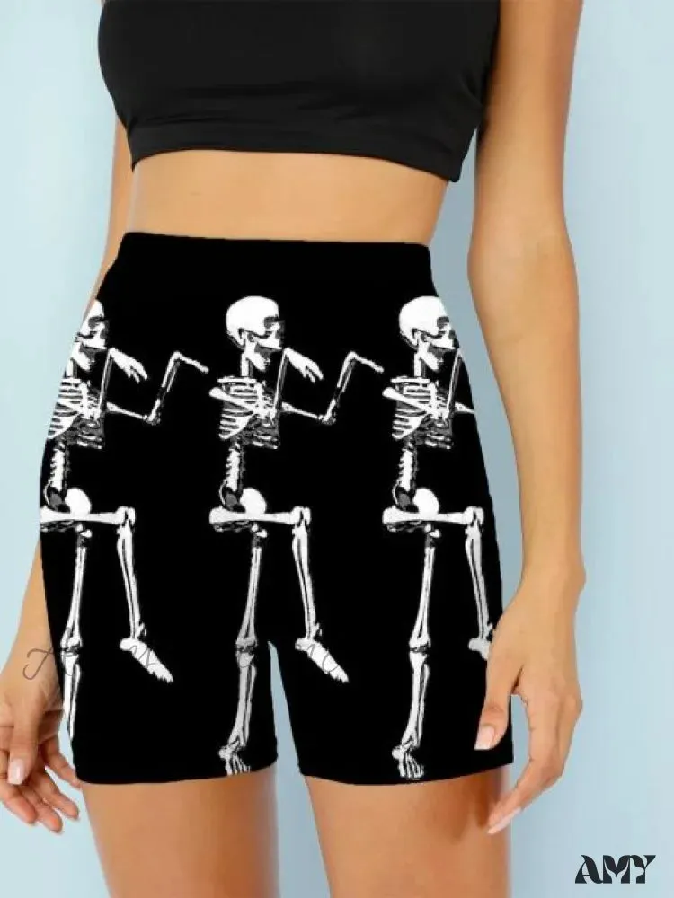 Amy Fashion - Women Skeleton Short Dancing  Rock High Waist Womens Pants