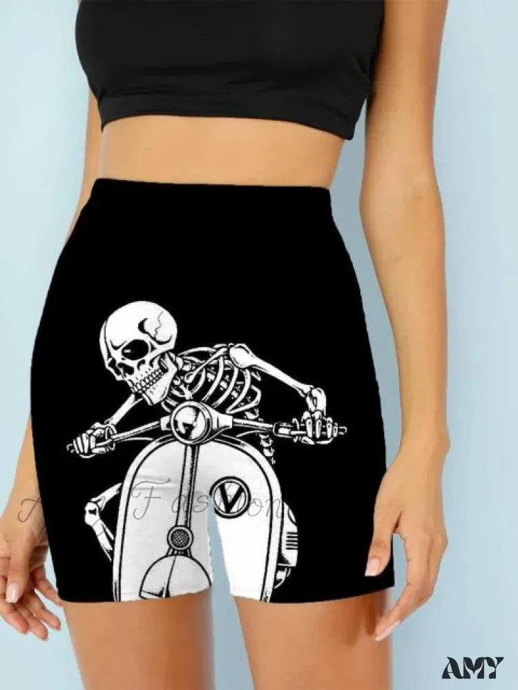 Amy Fashion - Women Skeleton Short Dancing  Rock High Waist Womens Pants