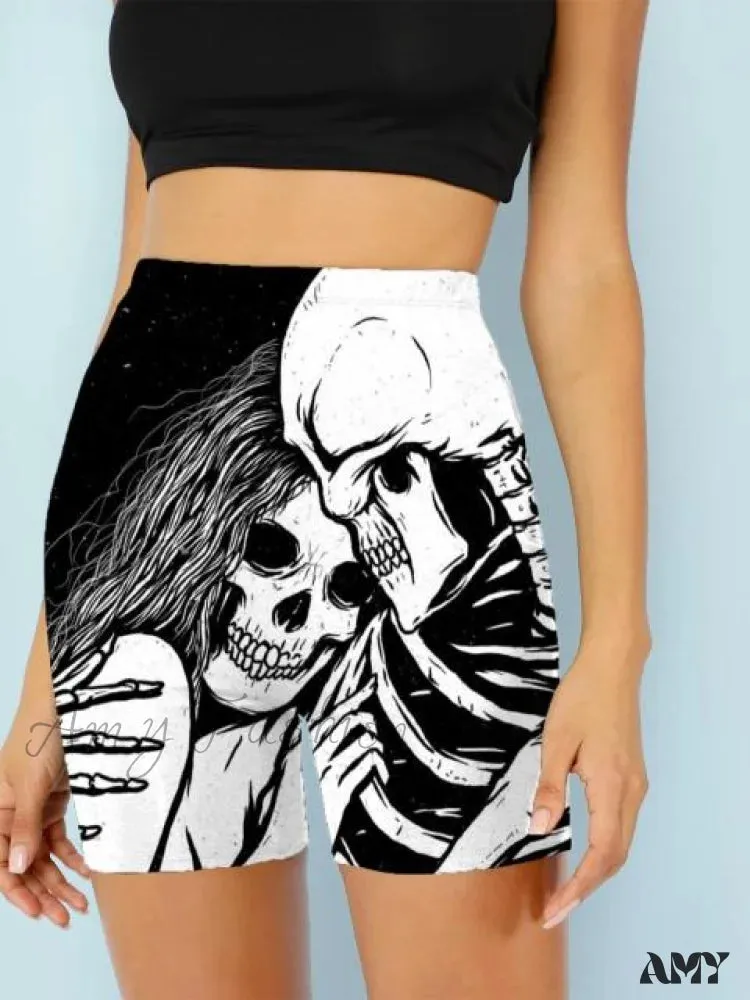 Amy Fashion - Women Skeleton Short Dancing  Rock High Waist Womens Pants