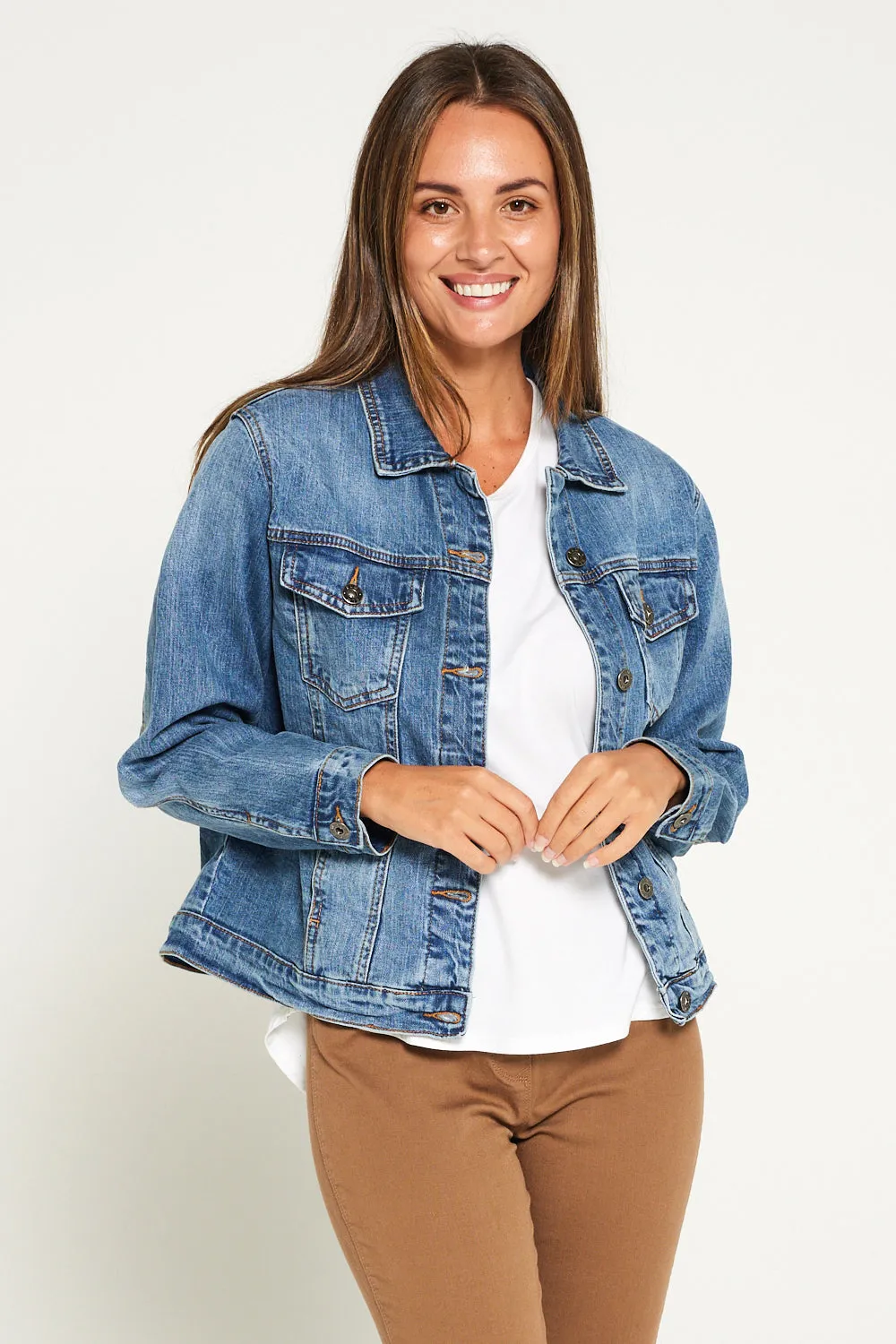 Angie Denim Jacket - Blue Mid Wash