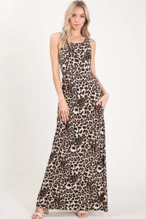 Animal Print Maxi Tank Dress with Pockets