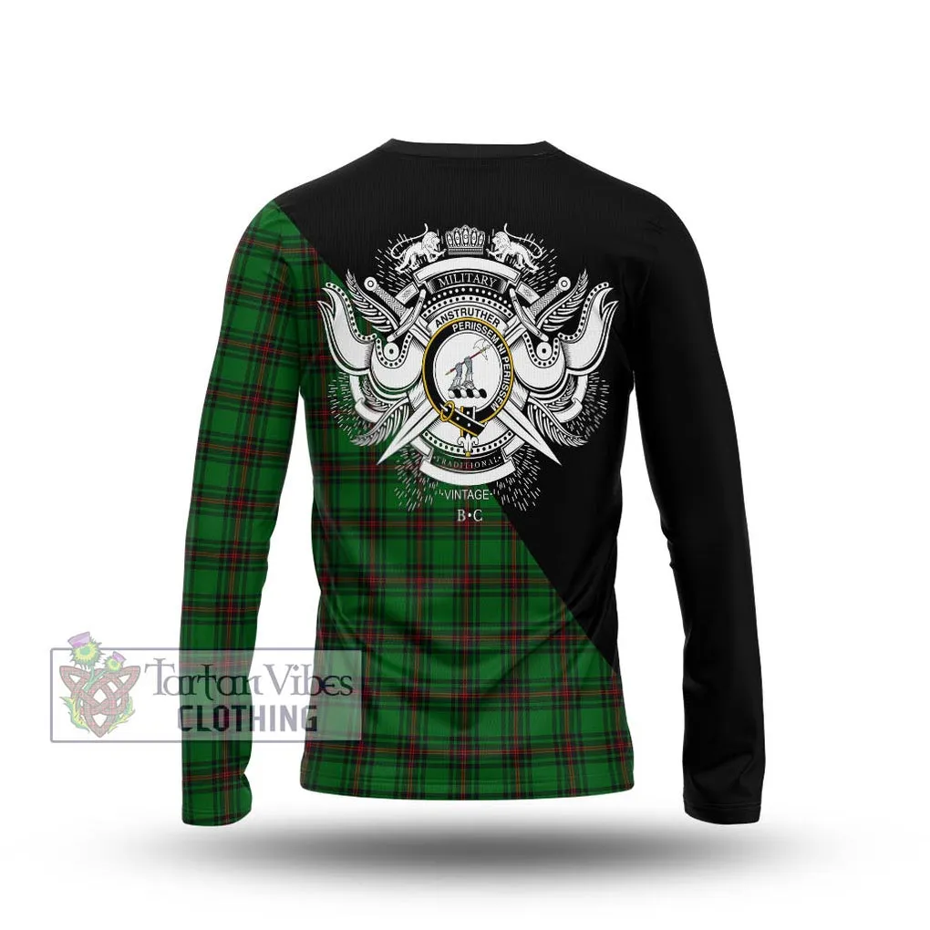 Anstruther Tartan Long Sleeve T-Shirt with Family Crest and Military Logo Style