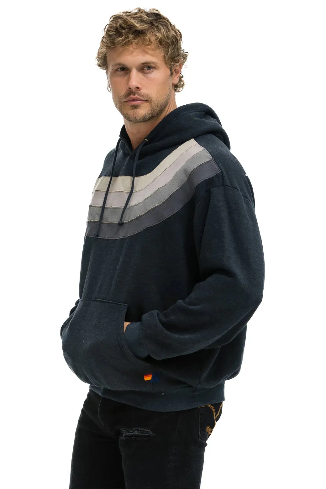 AVIATOR NATION WAVE STRIPE 4 PULLOVER UNISEX HOODIE RELAXED - CHARCOAL/CHARCOAL