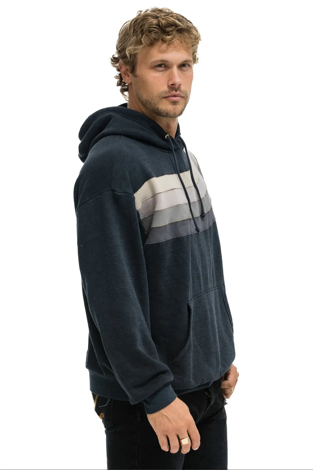 AVIATOR NATION WAVE STRIPE 4 PULLOVER UNISEX HOODIE RELAXED - CHARCOAL/CHARCOAL