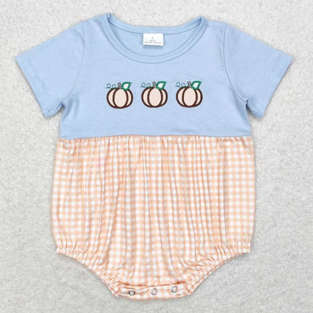 Baby Infant Boys Rompers Fall Pumpkin Checkered Short Sleeve Rompers SR1711 SR1710