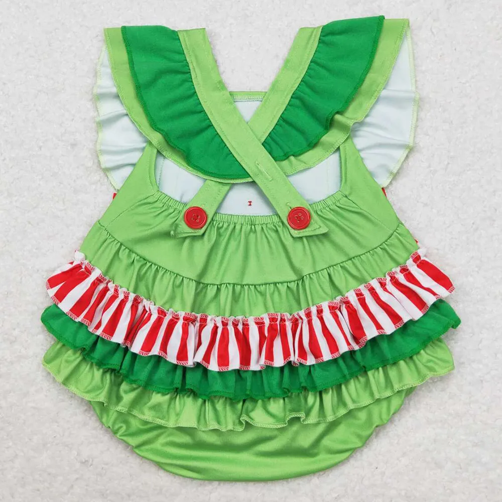 Baby Infant Girls Rompers Christmas Green Hearts Ruffles Rompers SR1912