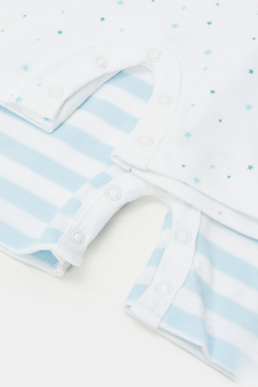 Baby White And Blue Printed Romper Set (Pack Of 2)