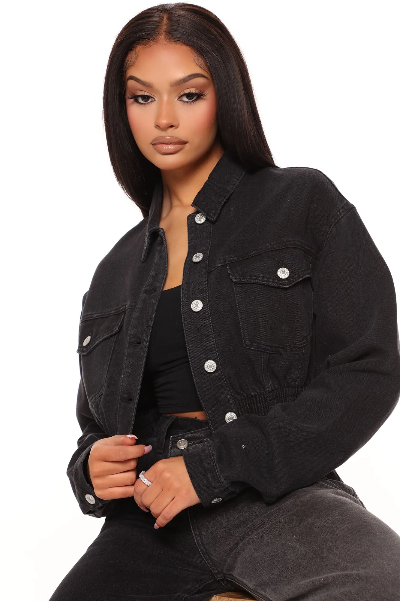 Backstage Pass Crop Denim Jacket - Black