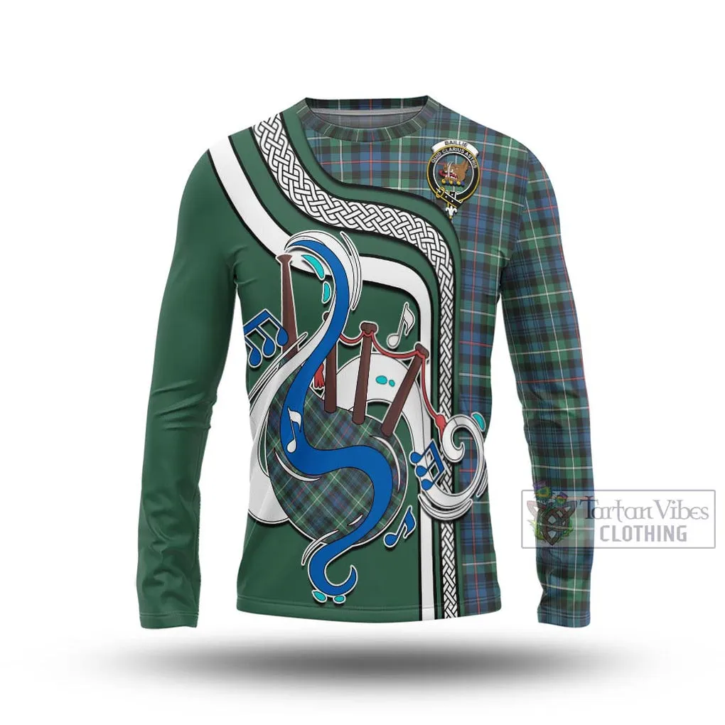 Baillie Ancient Tartan Long Sleeve T-Shirt with Epic Bagpipe Style