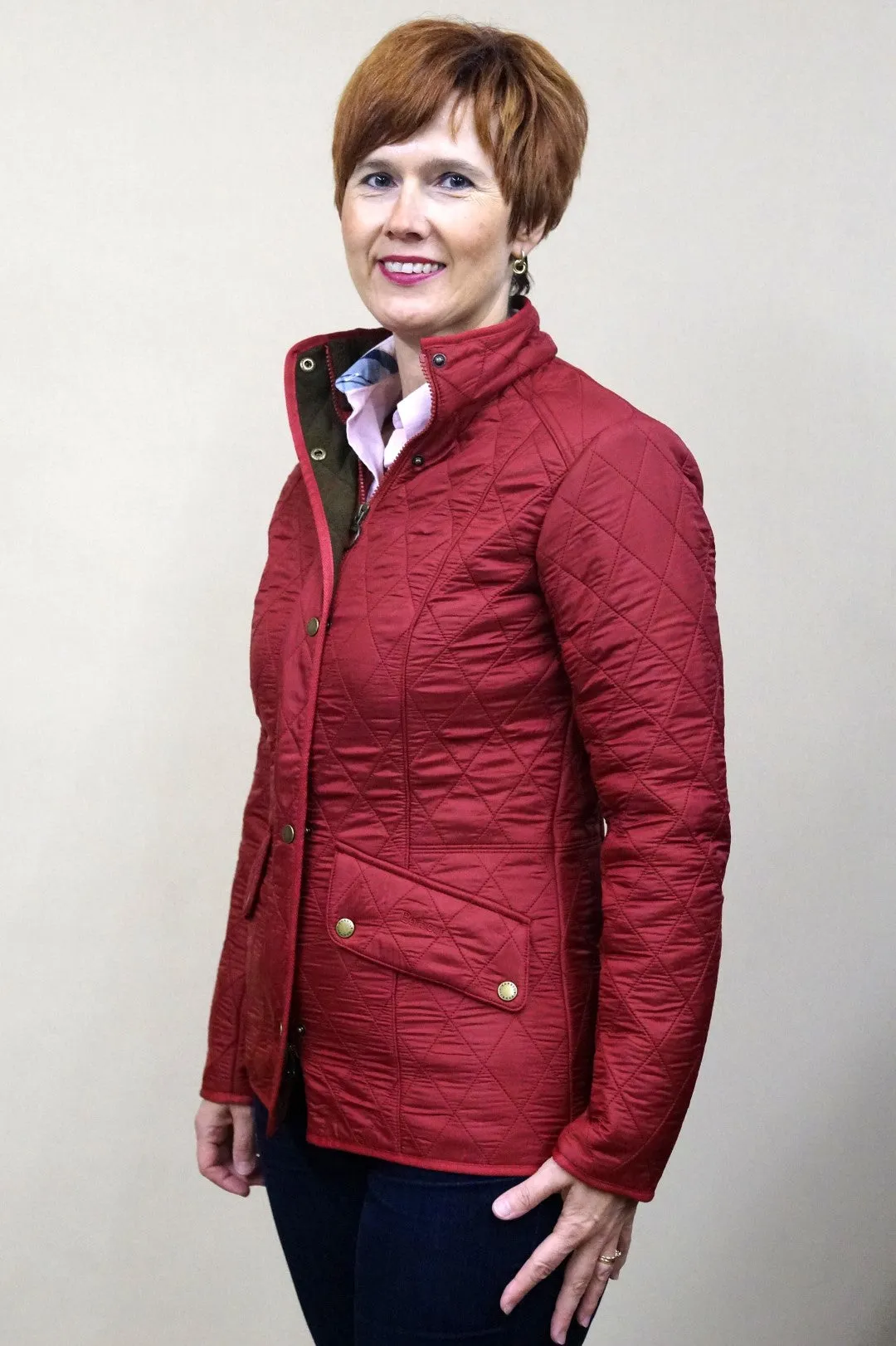 Barbour Cavalry Polarquilt Ladies Jacket - Warm Red LQU0087RE31