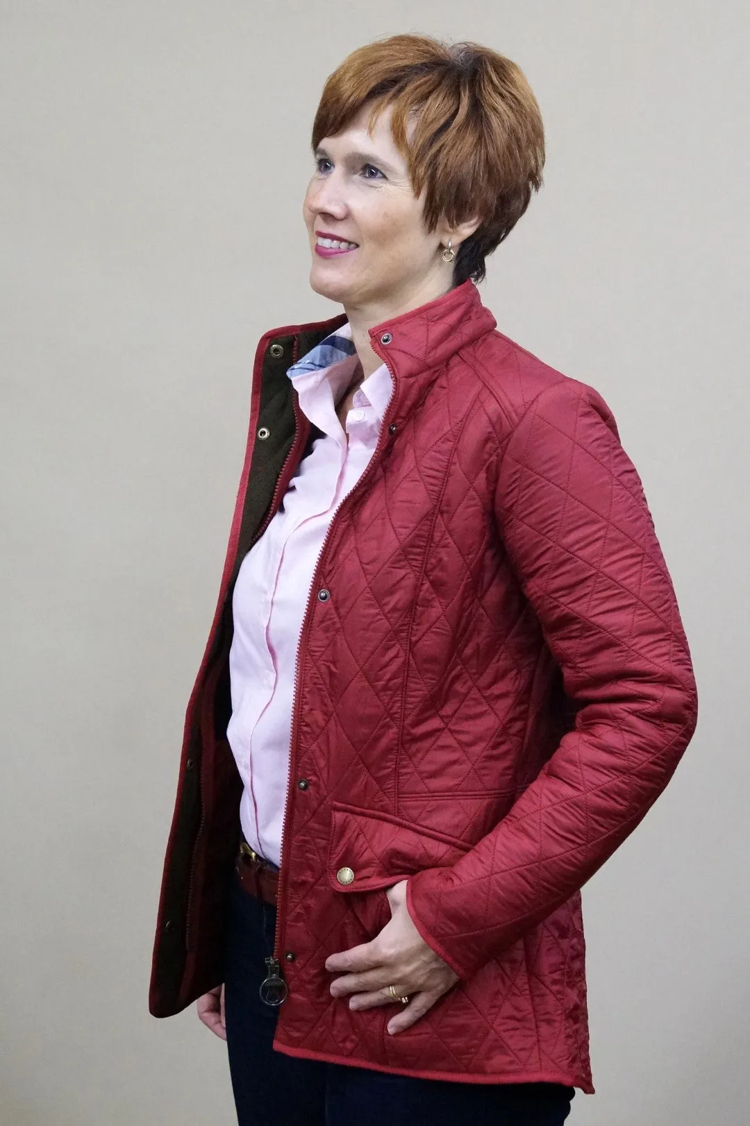 Barbour Cavalry Polarquilt Ladies Jacket - Warm Red LQU0087RE31