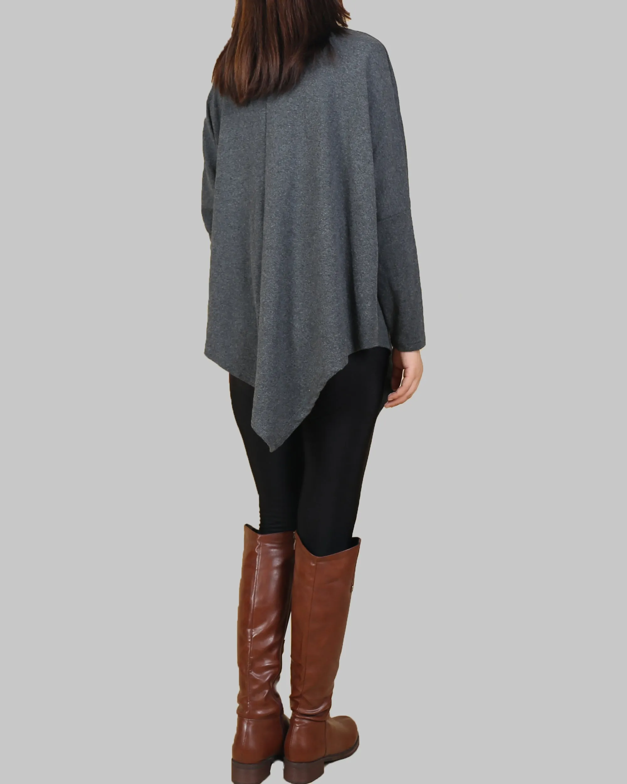 Bat sleeve top, cotton tunic top, high neck cotton t-shirt, oversized top,maternity clothing, asymmetrical tops(Y1079)