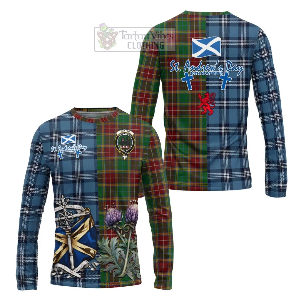 Baxter Tartan Long Sleeve T-Shirt Happy St. Andrew's Day Half Tartan Style