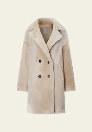 Beige Fur Double-breasted Long Coat