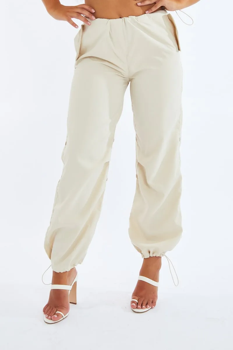 Beige Toggle Detail Cargo Trousers - Izara