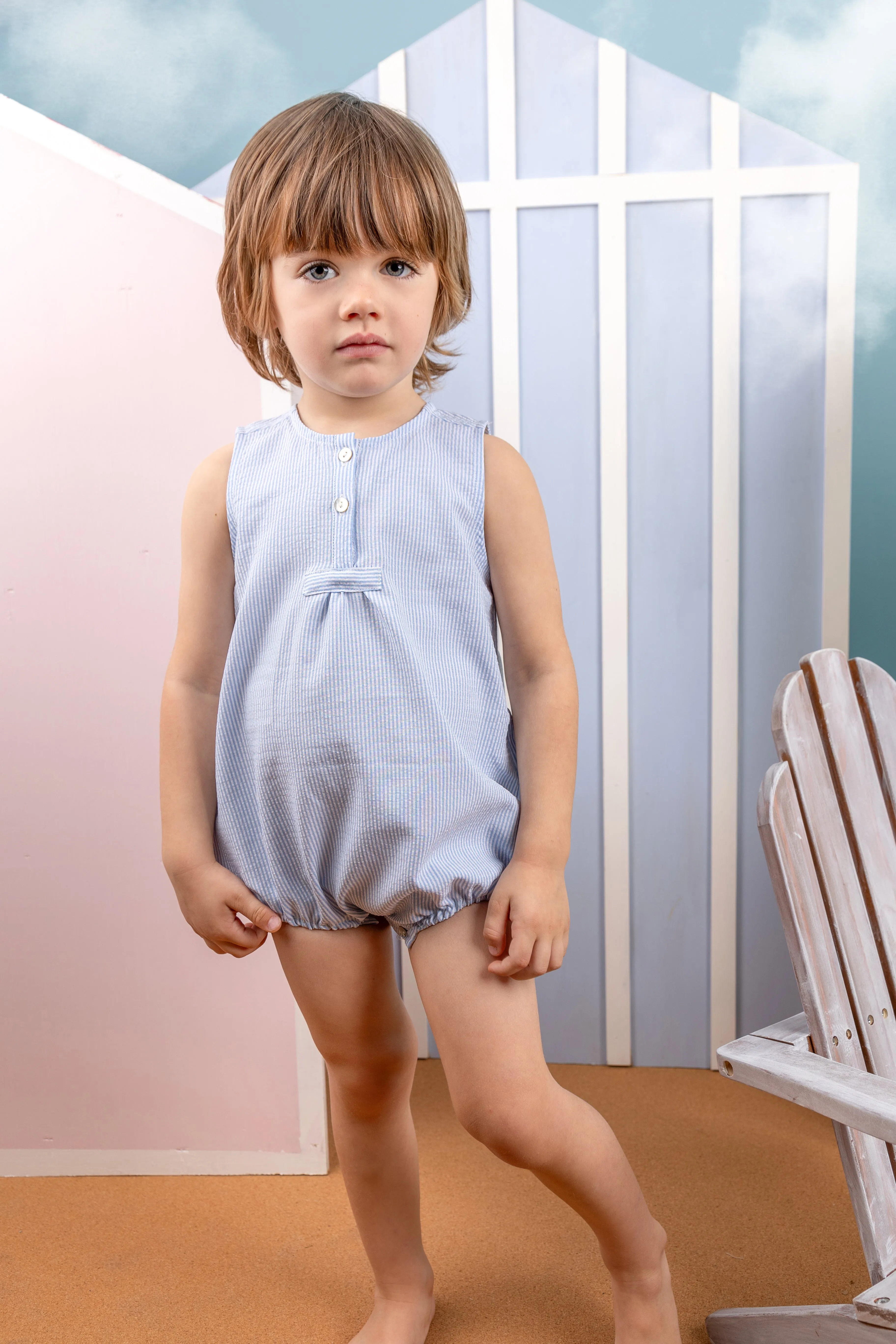 Belati Beige Seersucker Boys Romper (BBB545)