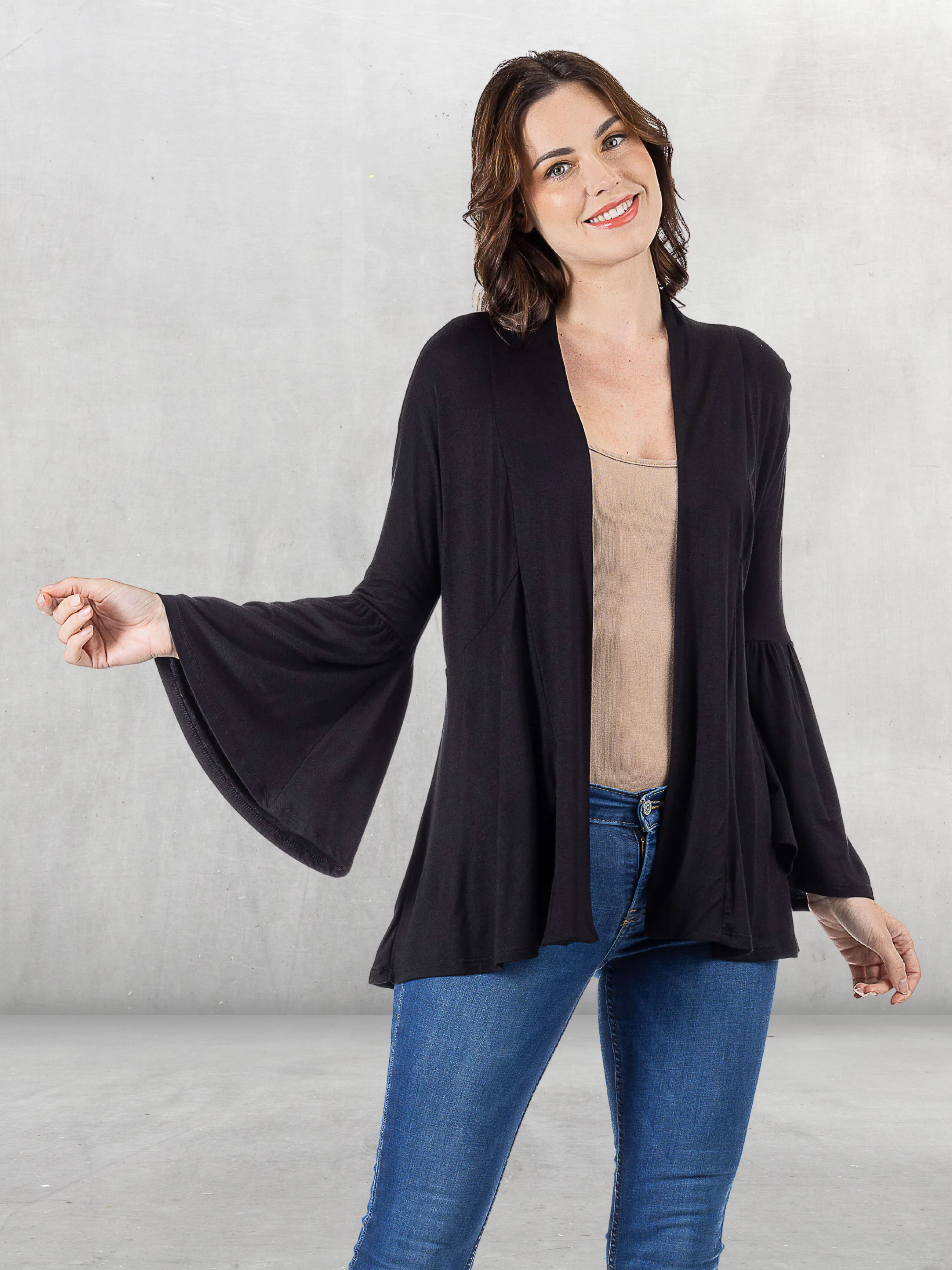 Bell Sleeve Flared Open Front Cardigan