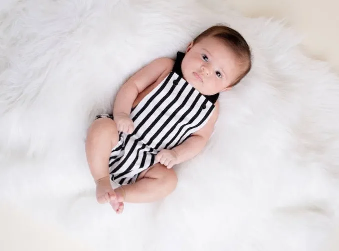 Black and White Striped Baby Romper