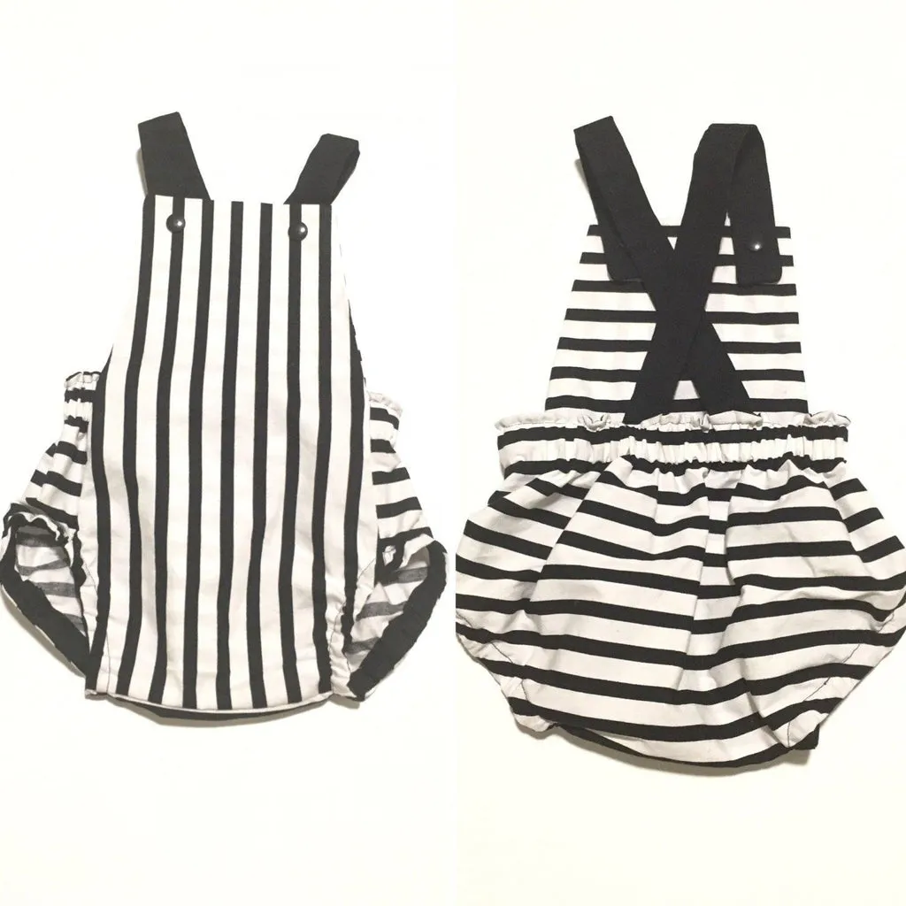 Black and White Striped Baby Romper