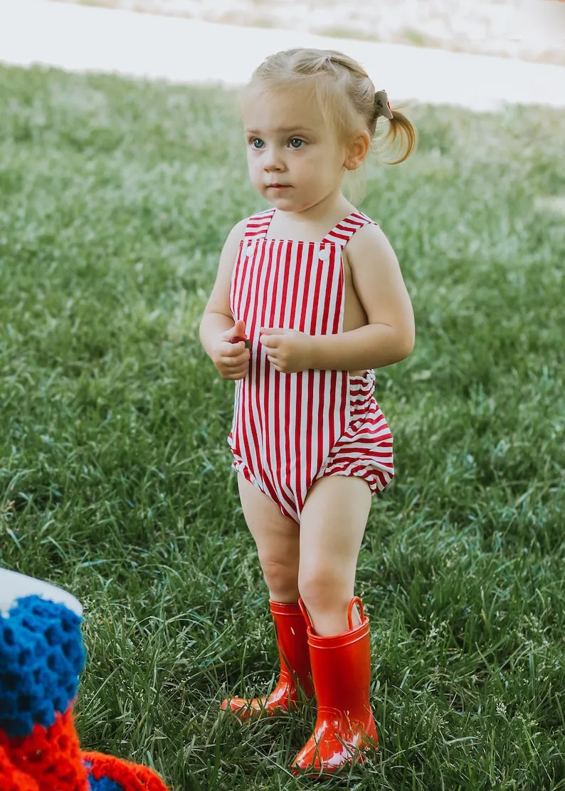 Black and White Striped Baby Romper