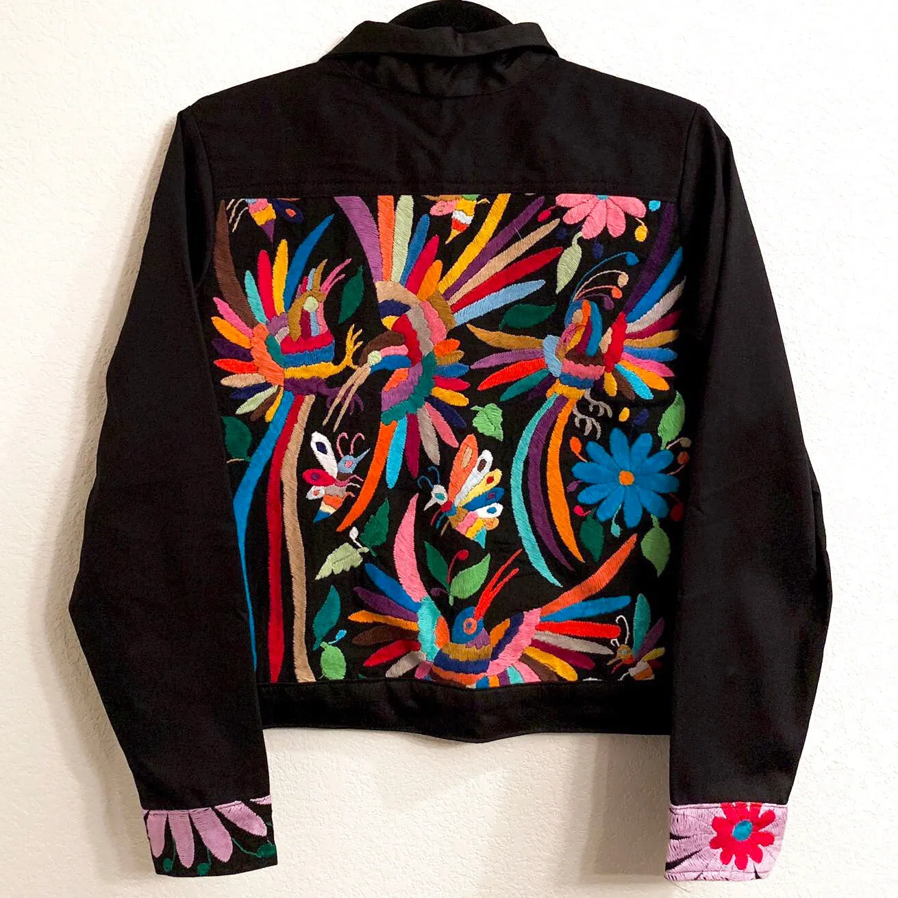 Black Bomber Jacket with Multi Otomi Embroidery (Assorted Sizes)