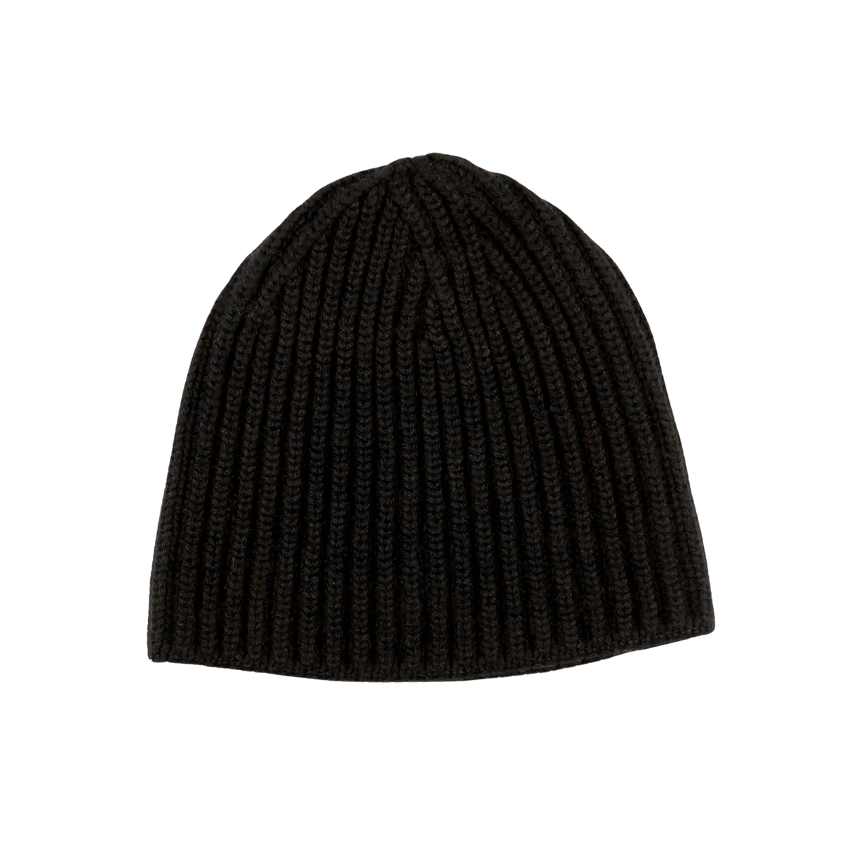 Black Cashmere Ribbed Short Beanie