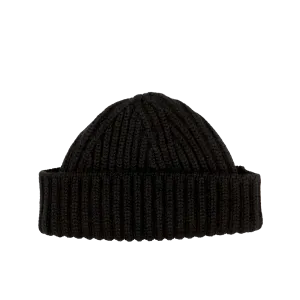 Black Cashmere Ribbed Short Beanie