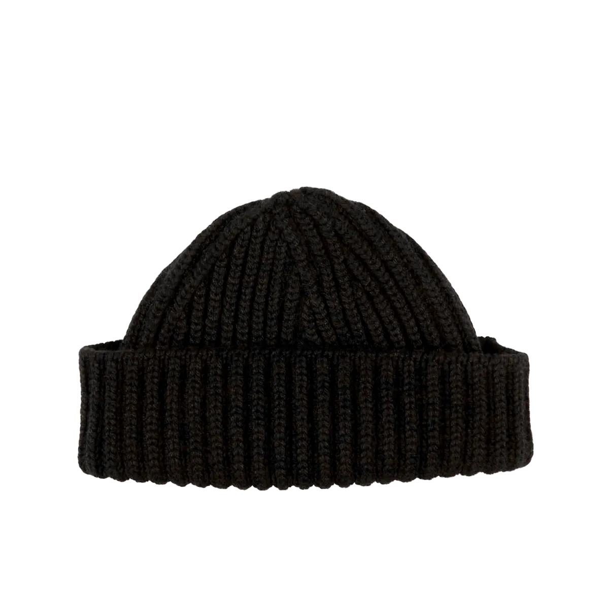 Black Cashmere Ribbed Short Beanie