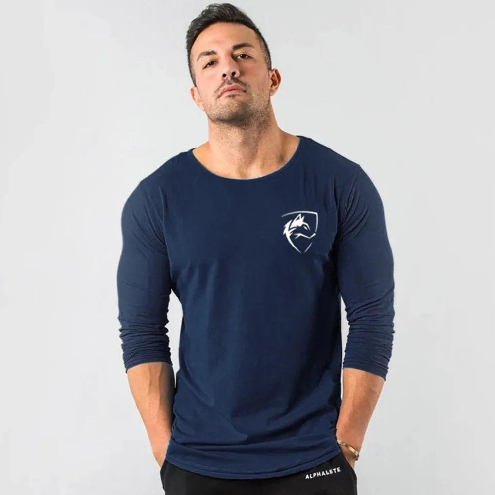 Black Casual Long sleeves T-shirt Autumn Men Gym Fitness Male Running Workout Cotton Print t shirt Slim Tee Tops Brand Clothing