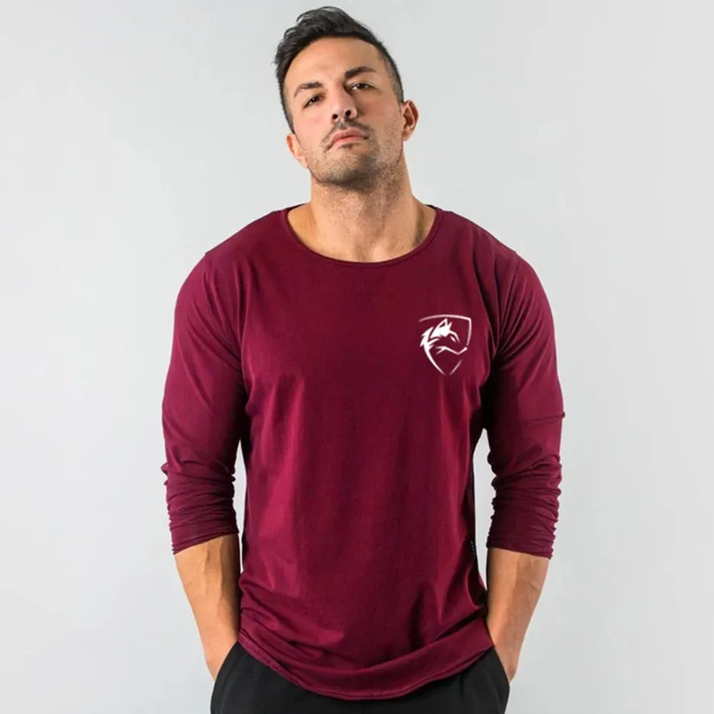 Black Casual Long sleeves T-shirt Autumn Men Gym Fitness Male Running Workout Cotton Print t shirt Slim Tee Tops Brand Clothing