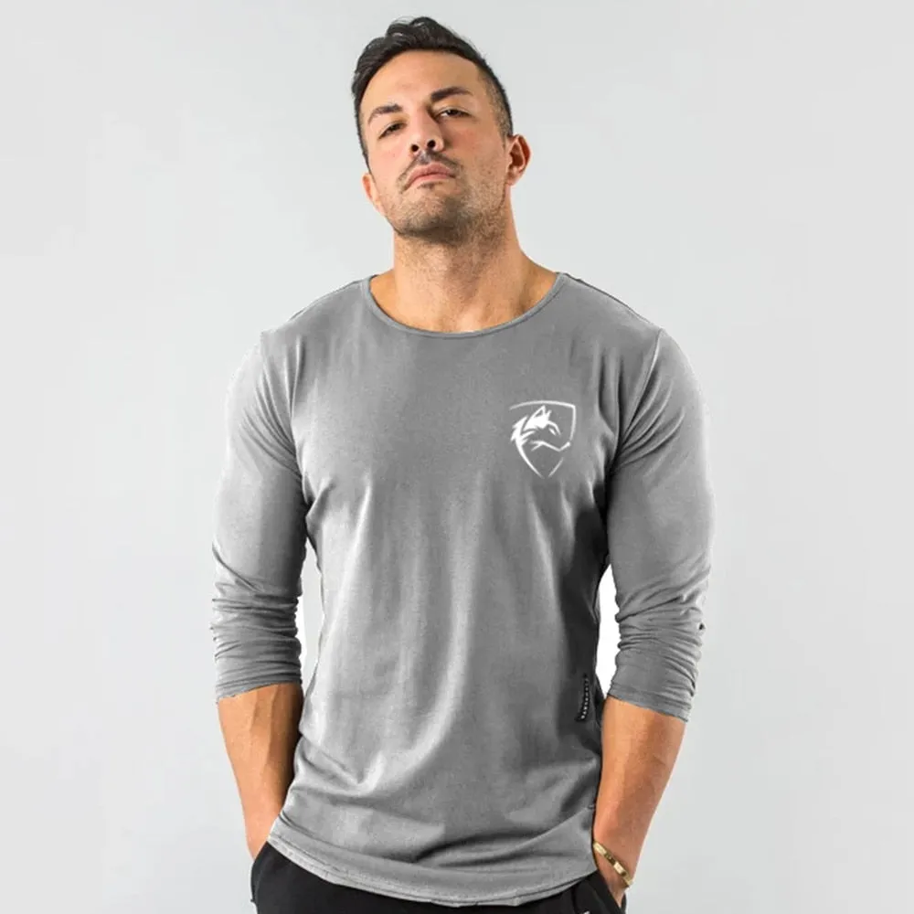 Black Casual Long sleeves T-shirt Autumn Men Gym Fitness Male Running Workout Cotton Print t shirt Slim Tee Tops Brand Clothing