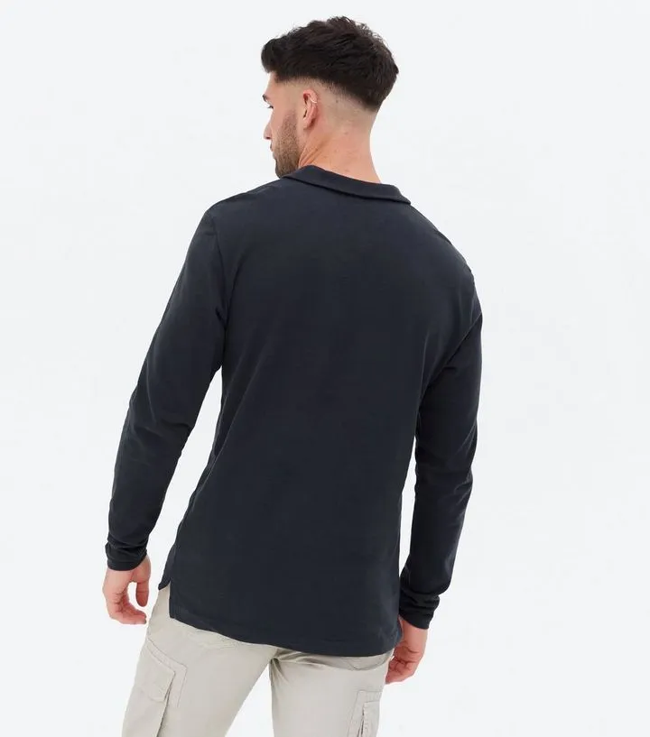 Black Collared Long Sleeve Zip T Shirt