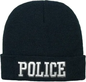 Black - Deluxe POLICE Embroidered Watch Cap with White Lettering