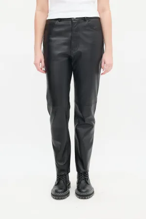 Black Leather High Waist Tapered Trouser