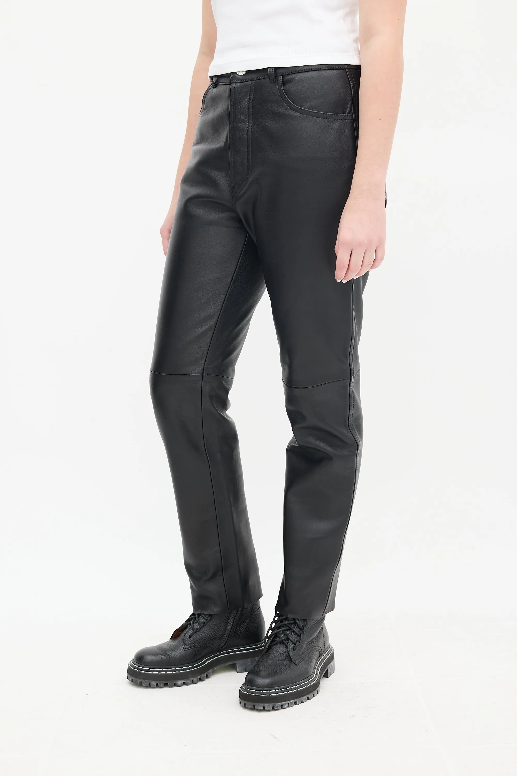 Black Leather High Waist Tapered Trouser