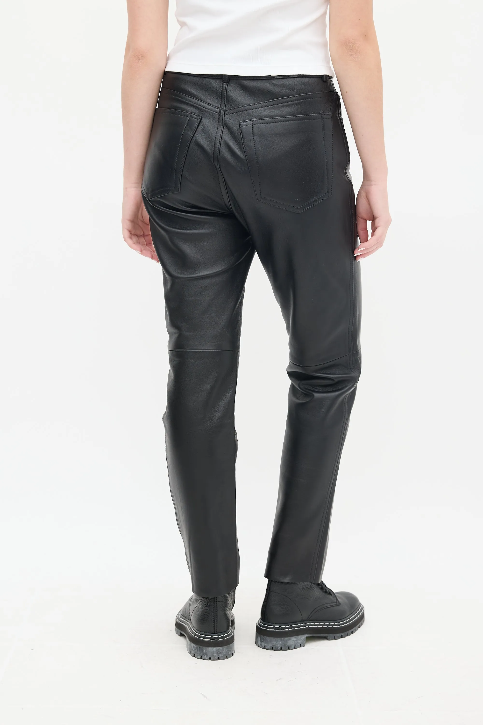 Black Leather High Waist Tapered Trouser