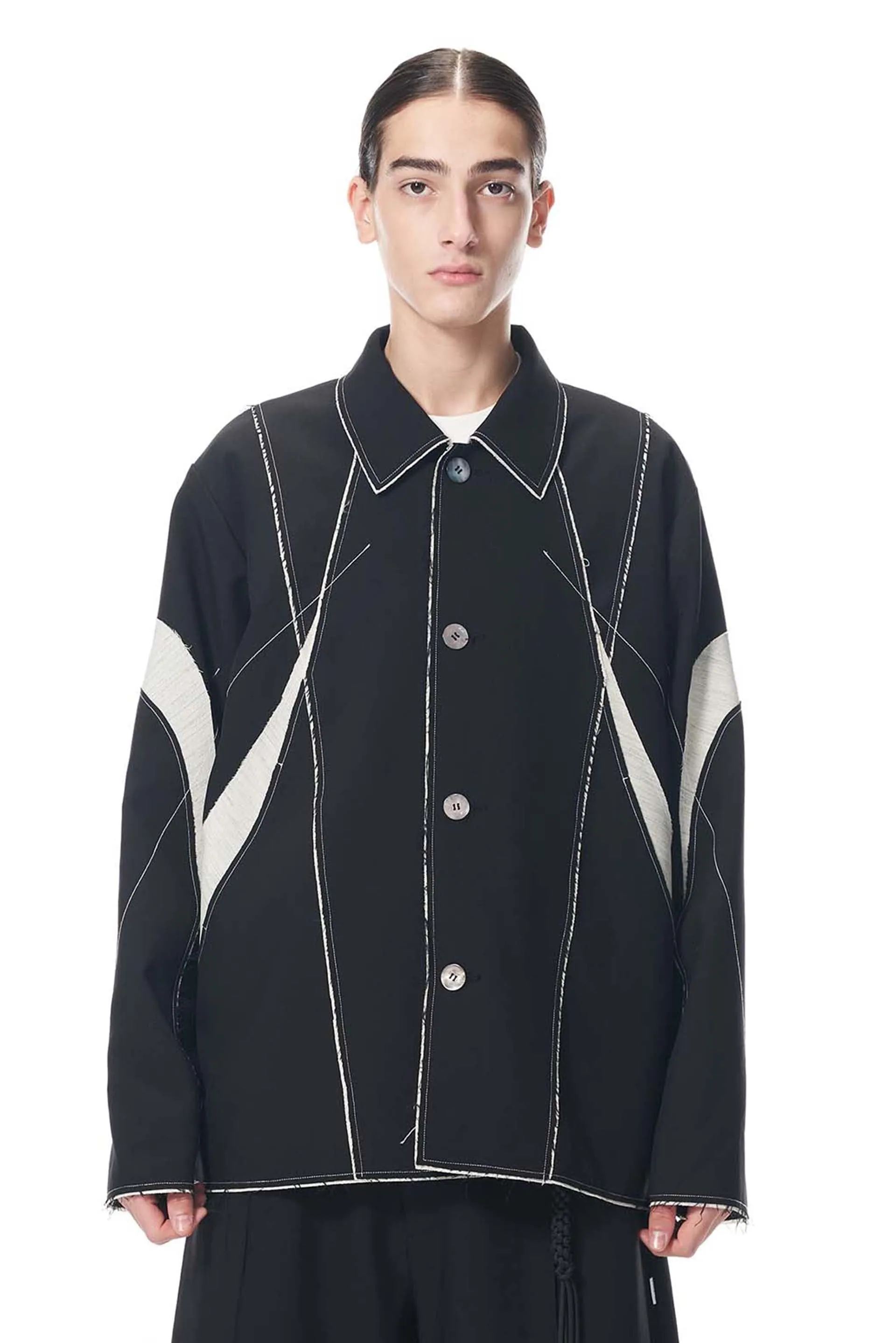 Black Linear Spliced Canvas Jacket